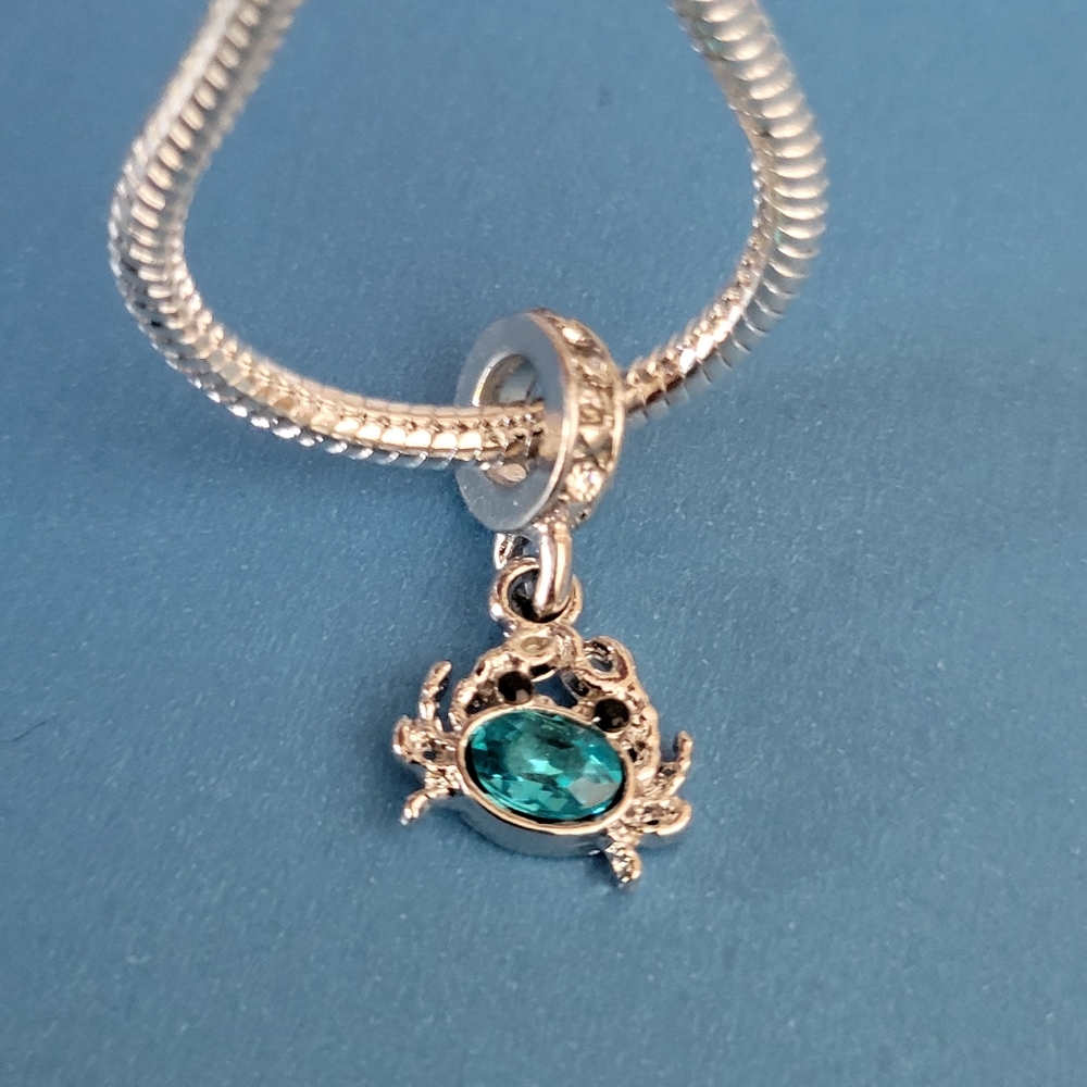 New! For Pandora Charm Bracelet Aqua Blue and Silver Color Crab Dangle Charm - Picture 5 of 8